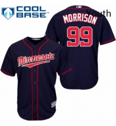 Youth Majestic Minnesota Twins 99 Logan Morrison Authentic Navy Blue Alternate Road Cool Base MLB Jersey 