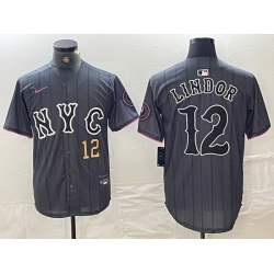 Men New York Mets 12 Francisco Lindor Graphite 2024 City Connect Limited Stitched Baseball Jersey 6