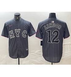 Men New York Mets 12 Francisco Lindor Graphite 2024 City Connect Limited Stitched Baseball Jersey