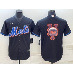 Men New York Mets Black Team Big Logo Cool Base Stitched Baseball Jersey