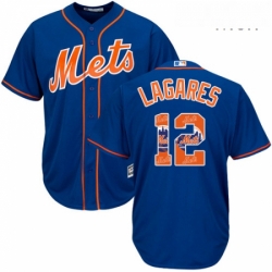 Mens Majestic New York Mets 12 Juan Lagares Authentic Royal Blue Team Logo Fashion Cool Base MLB Jersey