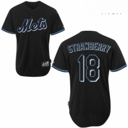 Mens Majestic New York Mets 18 Darryl Strawberry Authentic Black Fashion MLB Jersey