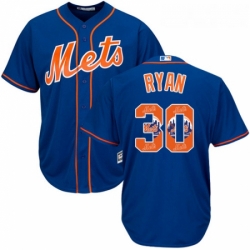 Mens Majestic New York Mets 30 Nolan Ryan Authentic Royal Blue Team Logo Fashion Cool Base MLB Jersey