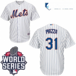 Mens Majestic New York Mets 31 Mike Piazza Replica White Home Cool Base 2015 World Series MLB Jersey