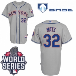 Mens Majestic New York Mets 32 Steven Matz Authentic Grey Road Cool Base 2015 World Series MLB Jersey