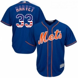 Mens Majestic New York Mets 33 Matt Harvey Authentic Royal Blue USA Flag Fashion MLB Jersey