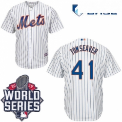 Mens Majestic New York Mets 41 Tom Seaver Replica White Home Cool Base 2015 World Series MLB Jersey