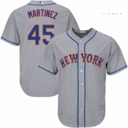 Mens Majestic New York Mets 45 Pedro Martinez Replica Grey Road Cool Base MLB Jersey 