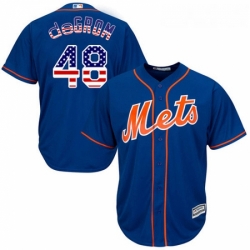 Mens Majestic New York Mets 48 Jacob DeGrom Replica Royal Blue USA Flag Fashion MLB Jersey