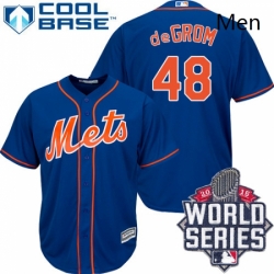 Mens Majestic New York Mets 48 Jacob deGrom Authentic Royal Blue Alternate Home Cool Base 2015 World Series MLB Jersey