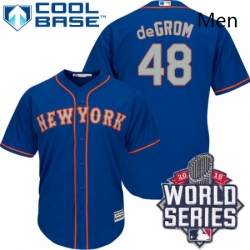 Mens Majestic New York Mets 48 Jacob deGrom Replica Royal Blue Alternate Road Cool Base 2015 World Series MLB Jersey