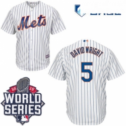 Mens Majestic New York Mets 5 David Wright Replica White Home Cool Base 2015 World Series MLB Jersey