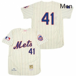 Mens Mitchell and Ness 1969 New York Mets 41 Tom Seaver Authentic Cream Throwback MLB Jersey