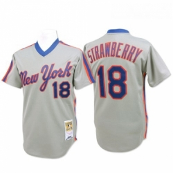 Mens Mitchell and Ness New York Mets 18 Darryl Strawberry Authentic Grey Throwback MLB Jersey