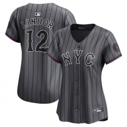 Women New York Mets 12 Francisco Lindor Graphite 2024 City Connect Limited Stitched Baseball Jersey 1