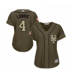 Womens New York Mets 4 Jed Lowrie Authentic Green Salute to Service Baseball Jersey 