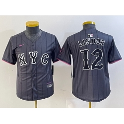 Youth New York Mets 12 Francisco Lindor Graphite 2024 City Connect Limited Stitched Baseball Jersey 9