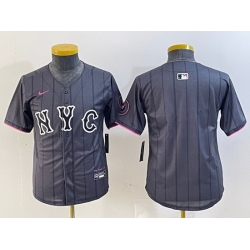 Youth New York Mets Team Big Logo Graphite 2024 City Connect Limited Stitched Baseball Jersey 8