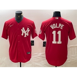 Men New York Yankees 11 Anthony Volpe Red Cool Base Stitched Baseball Jersey