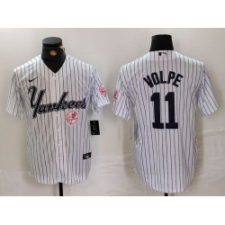 Men New York Yankees 11 Anthony Volpe White Cool Base Stitched Baseball Jersey 3