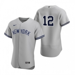 Men New York Yankees 12 Isiah Kiner Falefa Grey Flex Base Stitched jersey