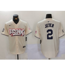 Men New York Yankees 2 Derek Jeter Cream The Bronx Graffiti V2 Vapor Limited Stitched Baseball Jersey 6