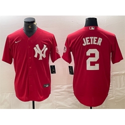 Men New York Yankees 2 Derek Jeter Red Cool Base Stitched Baseball Jersey