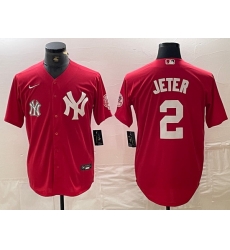 Men New York Yankees 2 Derek Jeter Red Cool Base Stitched Baseball Jersey