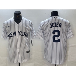 Men New York Yankees 2 Derek Jeter White Cool Base Stitched Baseball Jersey