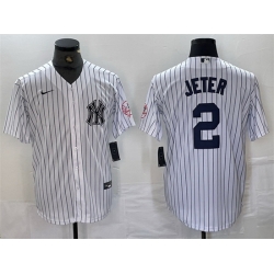 Men New York Yankees 2 Derek Jeter White Cool Base Stitched Baseball Jersey