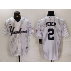 Men New York Yankees 2 Derek Jeter White Cool Base Stitched Baseball Jersey