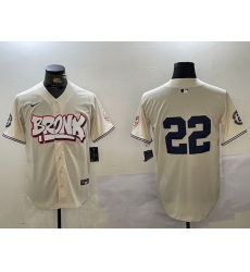 Men New York Yankees 22 Juan Soto Cream Bronx Graffiti V2 Vapor Limited Stitched Baseball Jersey