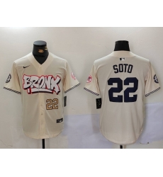 Men New York Yankees 22 Juan Soto Cream The Bronx Graffiti V2 Vapor Limited Stitched Baseball Jersey 1