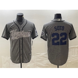 Men New York Yankees 22 Juan Soto Grey Cool Base Stitched Baseball Jersey