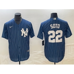 Men New York Yankees 22 Juan Soto Navy Cool Base Stitched Baseball Jersey