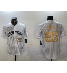 Men New York Yankees 22 Juan Soto White Pinstripe Fashion Cool Base Jerseys