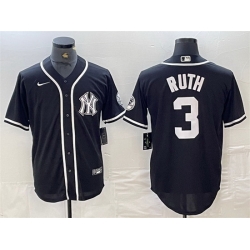 Men New York Yankees 3 Babe Ruth Black Cool Base Stitched Baseball Jersey