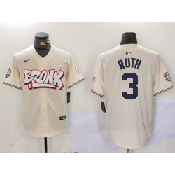 Men New York Yankees 3 Babe Ruth Cream The Bronx Graffiti V2 Vapor Limited Stitched Baseball Jersey 3