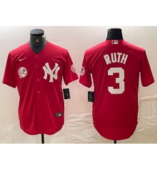 Men New York Yankees 3 Babe Ruth Red Cool Base Stitched Baseball Jersey