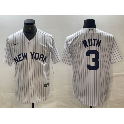 Men New York Yankees 3 Babe Ruth White Cool Base Stitched Baseball Jersey