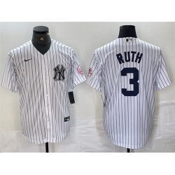 Men New York Yankees 3 Babe Ruth White Cool Base Stitched Baseball Jersey