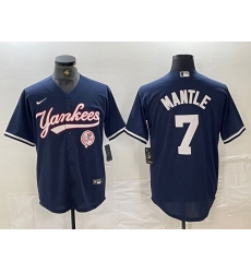 Men New York Yankees 7 Mickey Mantle Navy With Patch Cool Base Stitched Baseball Jersey