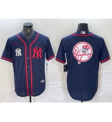 Men New York Yankees Big LOGO Navy Cool Base Stitched Baseball Jersey 50