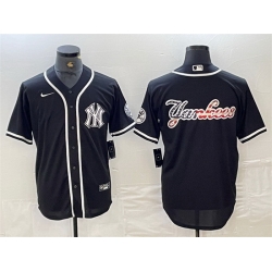 Men New York Yankees Black Team Big Logo Cool Base Stitched Baseball Jersey 11