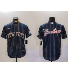 Men New York Yankees Navy Team Big Logo Cool Base Stitched Baseball Jersey