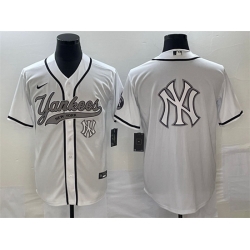 Men New York Yankees White Team Big Logo Cool Base Stitched Baseball Jersey