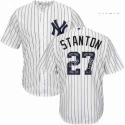 Mens Majestic New York Yankees 27 Giancarlo Stanton Authentic White Team Logo Fashion MLB Jersey 