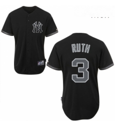 Mens Majestic New York Yankees 3 Babe Ruth Replica Black Fashion MLB Jersey