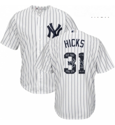 Mens Majestic New York Yankees 31 Aaron Hicks Authentic White Team Logo Fashion MLB Jersey