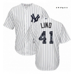 Mens Majestic New York Yankees 41 Adam Lind Authentic White Team Logo Fashion MLB Jersey 